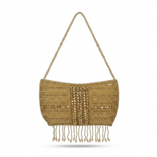 Champagne Gold Designer Wedding Purse with Intricate Beadwork