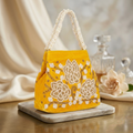 Embroidered Ivory Silk Potli Bag with Gold Floral Vine Detail