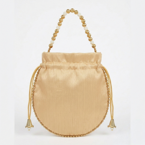 Handcrafted Bridal Potli Purse in Cream with Zari Work and Drawstring