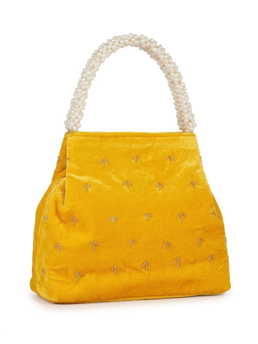 Handcrafted Cream Ethnic Drawstring Purse for Weddings and Galas