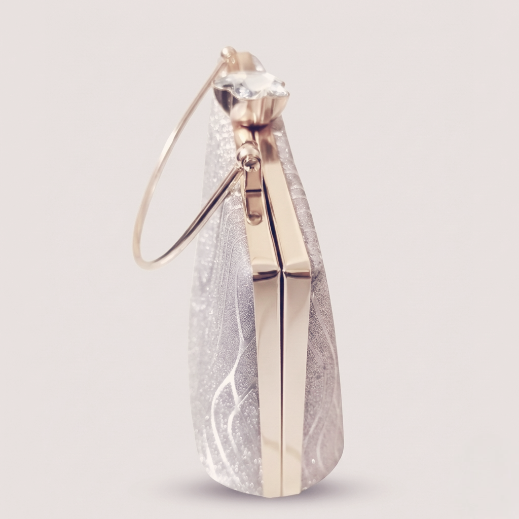 Sparkly Pastel Pink Minaudière with Round Handle and Detachable Golden Chain