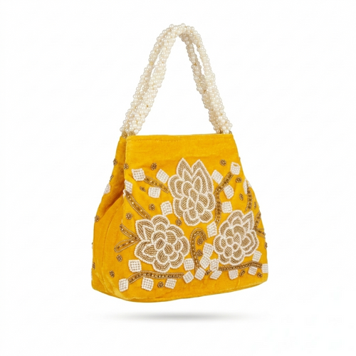 Traditional Off-White Bridal Batua with Beaded Gold Handle